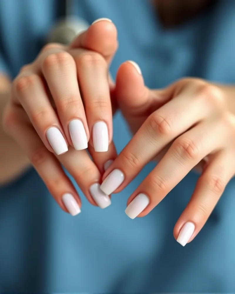 Professional white graduation nails for nursing school
