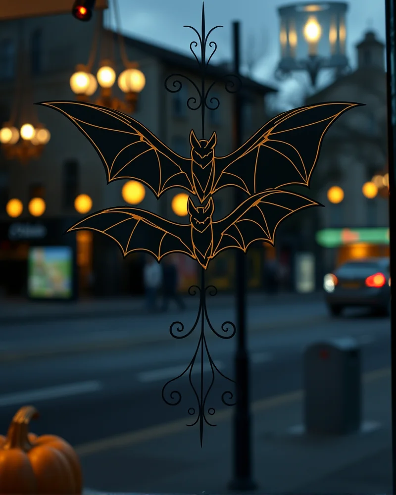 Halloween Window Painting 9 A sophisticated window painting showcasing minimalist gothic Halloween motifs and elegant line art designs.