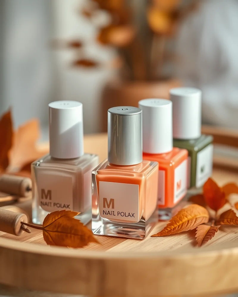 Fall Nails Inspo 2026 9 Eco-friendly, sustainable nail polish bottles displayed in an upscale, clean salon environment for 2026.