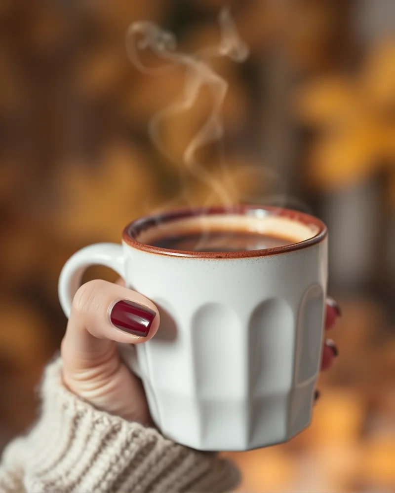 Espresso and latte themed autumn nails matching a coffee aesthetic