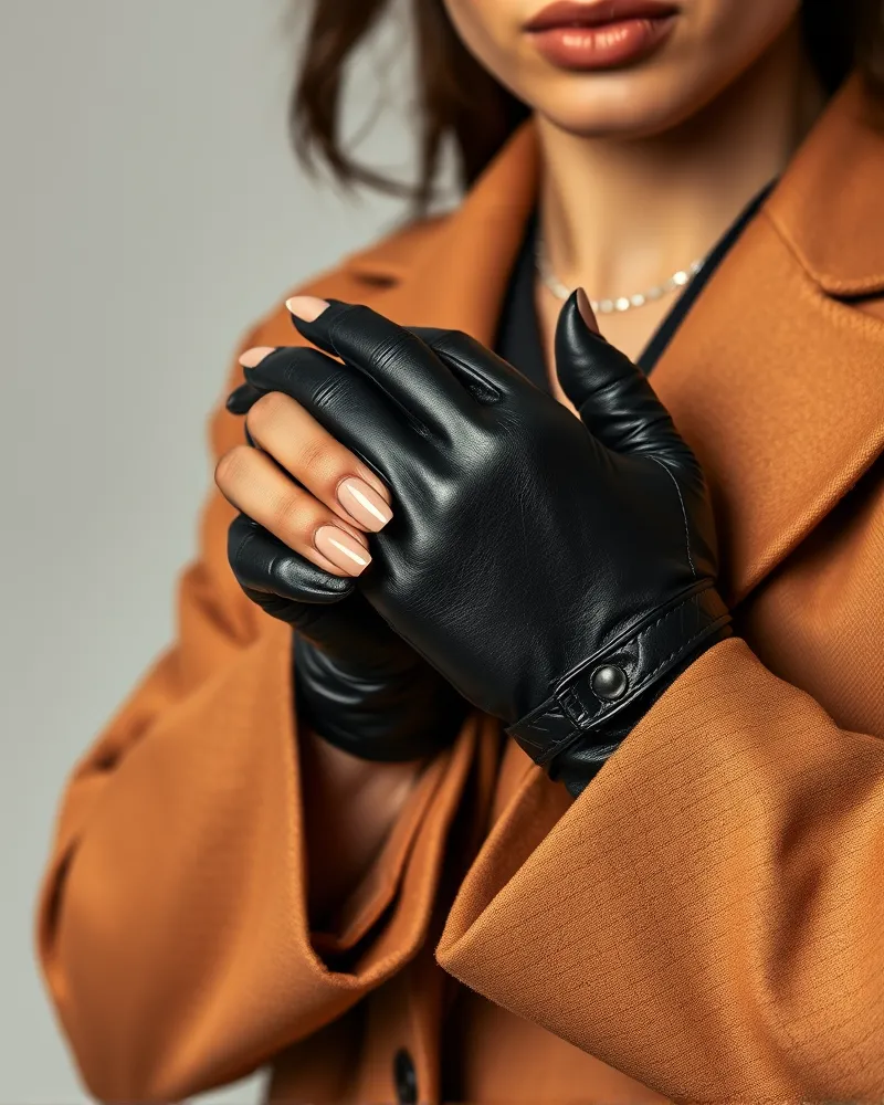 September Nails Square 10 Professional square nail manicure paired with an oversized blazer and leather accessories for an autumn aesthetic.