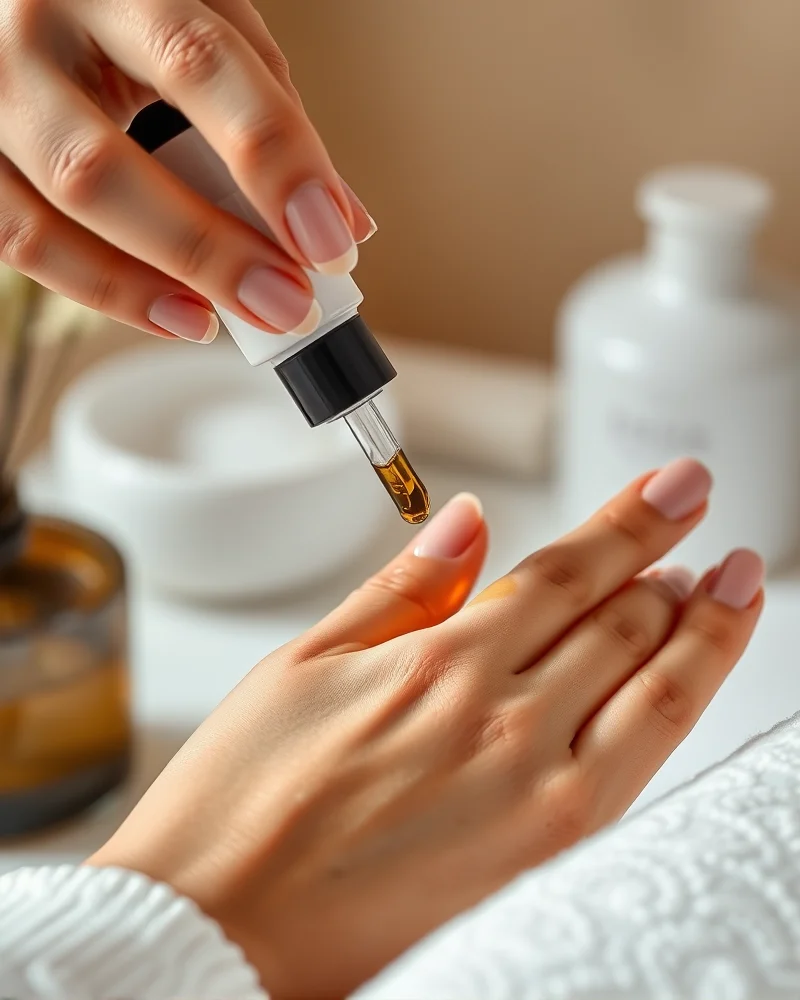 Professional nail care routine focusing on cuticle oil application for healthy, strong nails during the fall season.