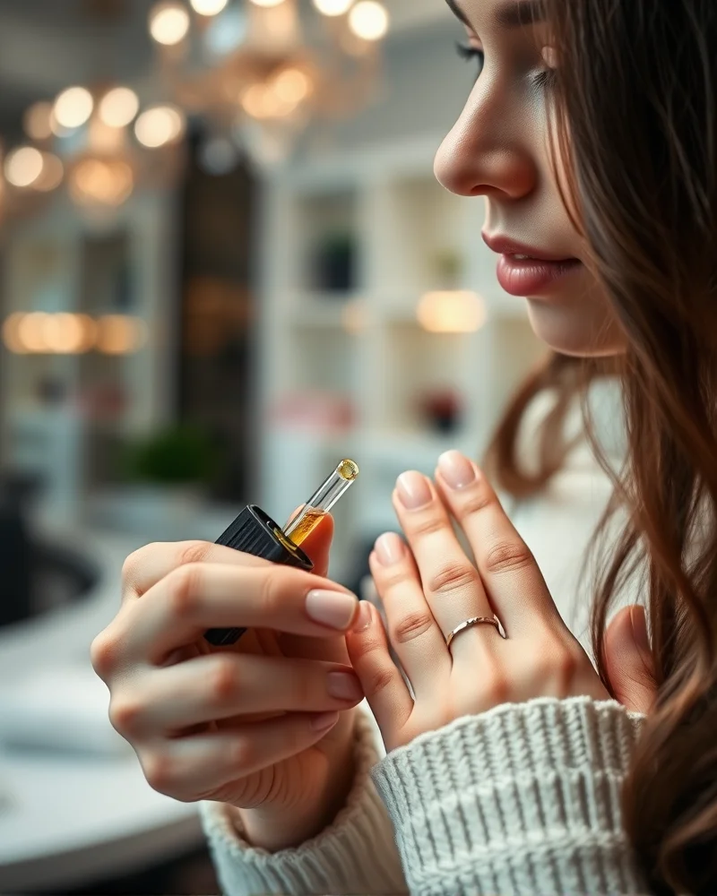 Professional nail technician applying cuticle oil to extend the life of a manicure during seasonal changes.