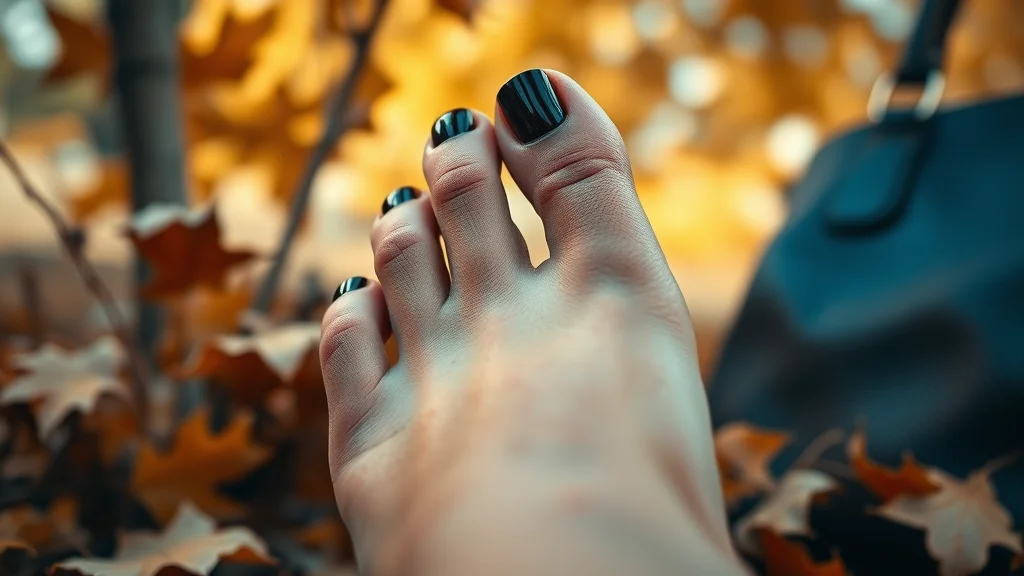Close-up of trendy espresso brown toe nail polish for September fashion.