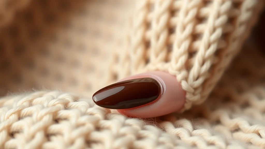 Close-up of elegant, glossy espresso-brown nails styled for autumn.