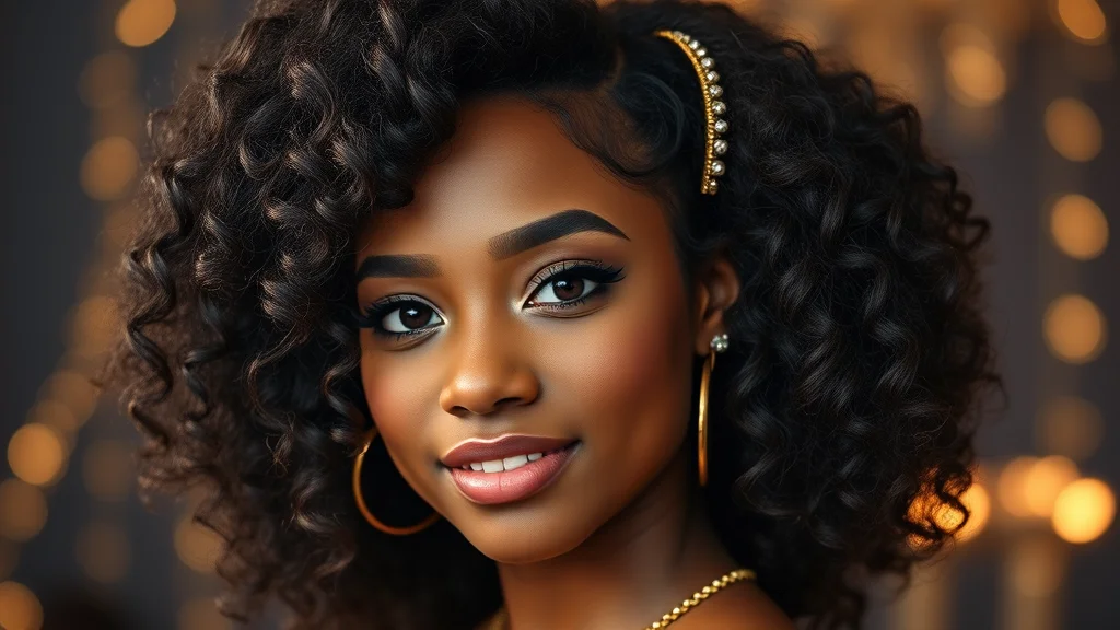 Model with perfect voluminous curly hair styled for a homecoming dance.