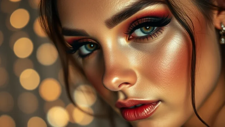 Close-up of perfect homecoming makeup with glowing skin and precise eyeshadow