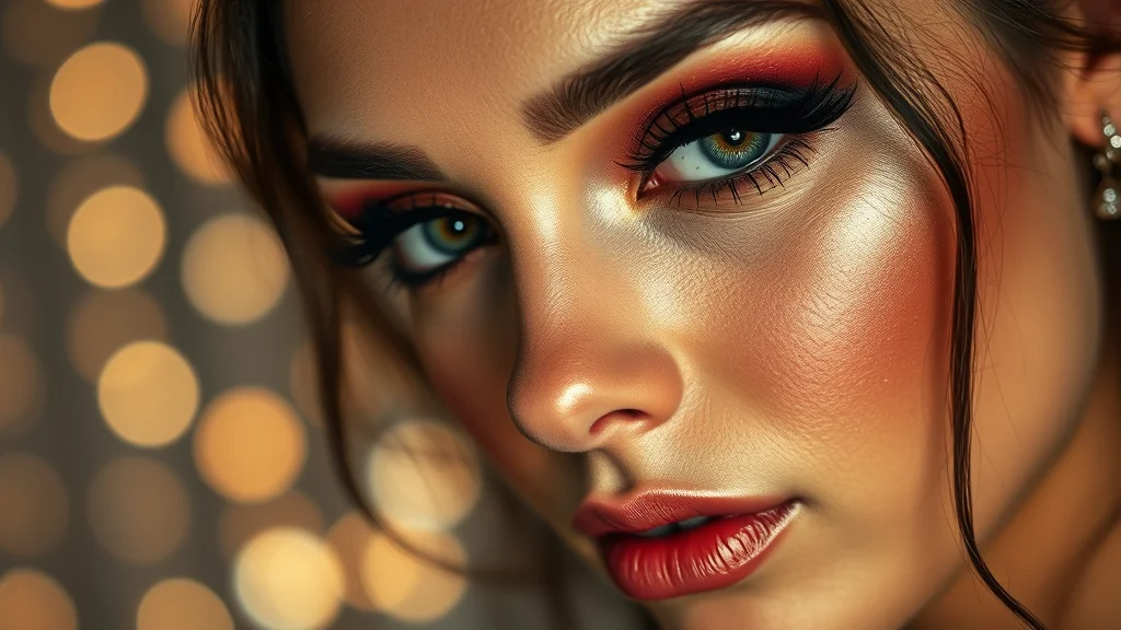 Close-up of perfect homecoming makeup with glowing skin and precise eyeshadow