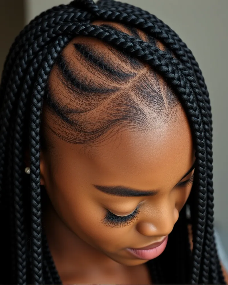 braided hairstyles for black women cornrows 4 Close up of healthy hairline with cornrows for black women showing proper low tension braiding technique.
