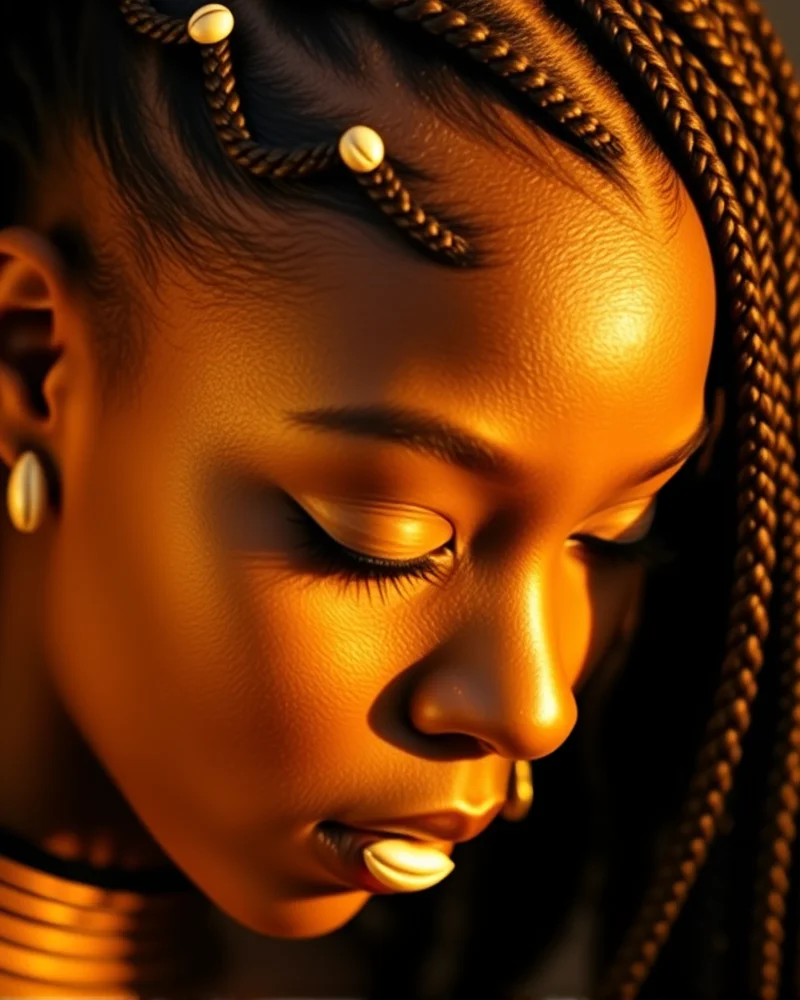 braided hairstyles for black women cornrows 5 Close-up of neatly parted cornrow braids decorated with gold cuffs and cowrie shells, showcasing protective styling and hair jewelry.