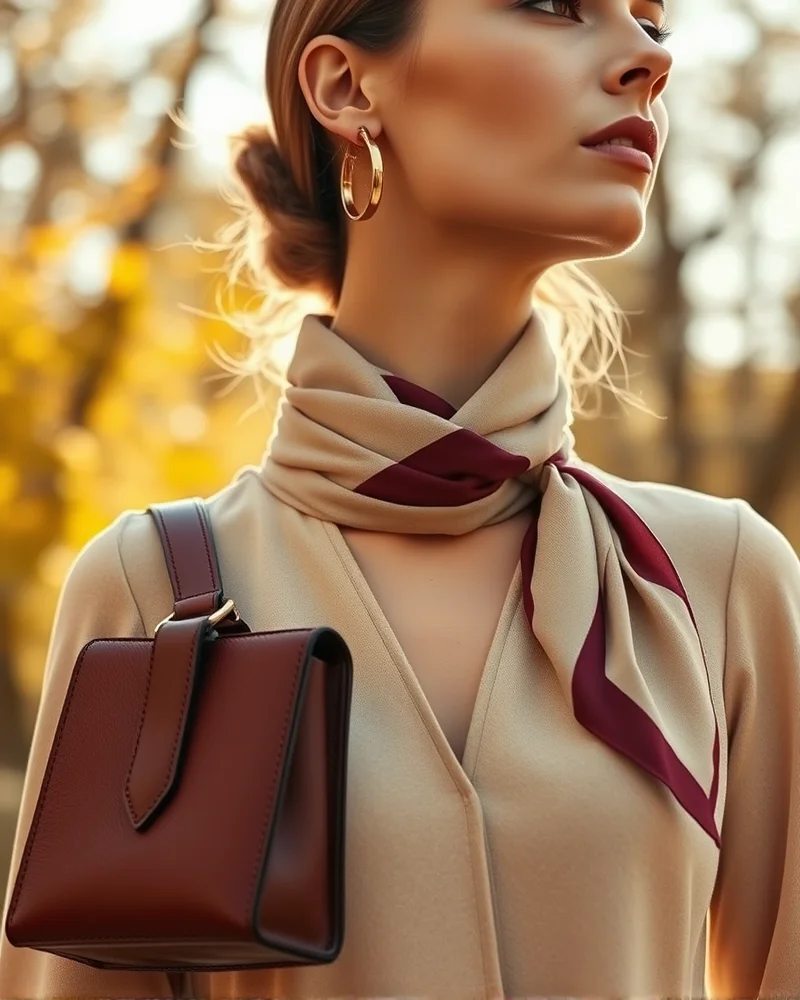 A woman styling a fall dress outfit with gold jewelry and a structured handbag to create a statement look.