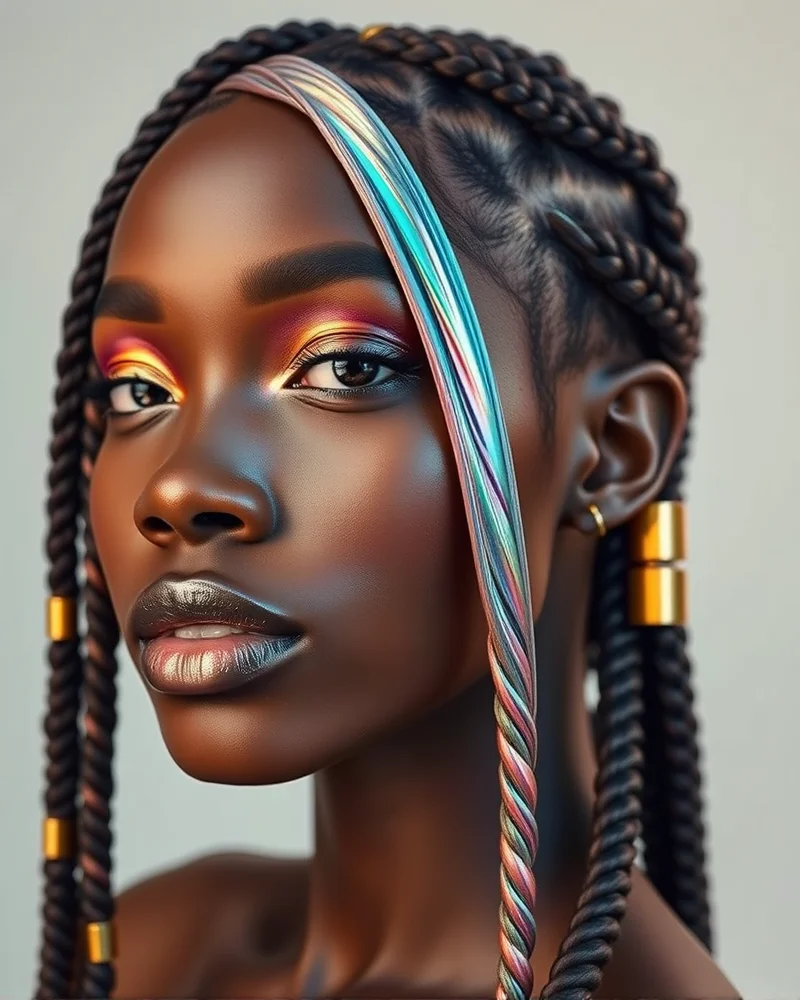 braided hairstyles for black women cornrows 8 Futuristic braided hairstyle for Black women featuring creative colors and metallic accents.